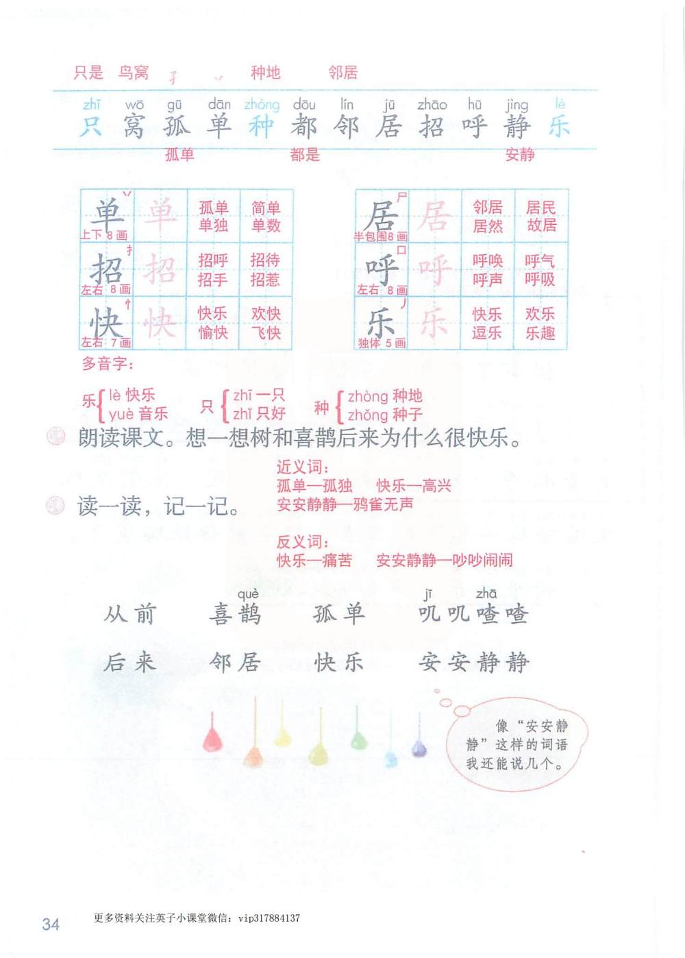 《树和喜鹊》课堂笔记