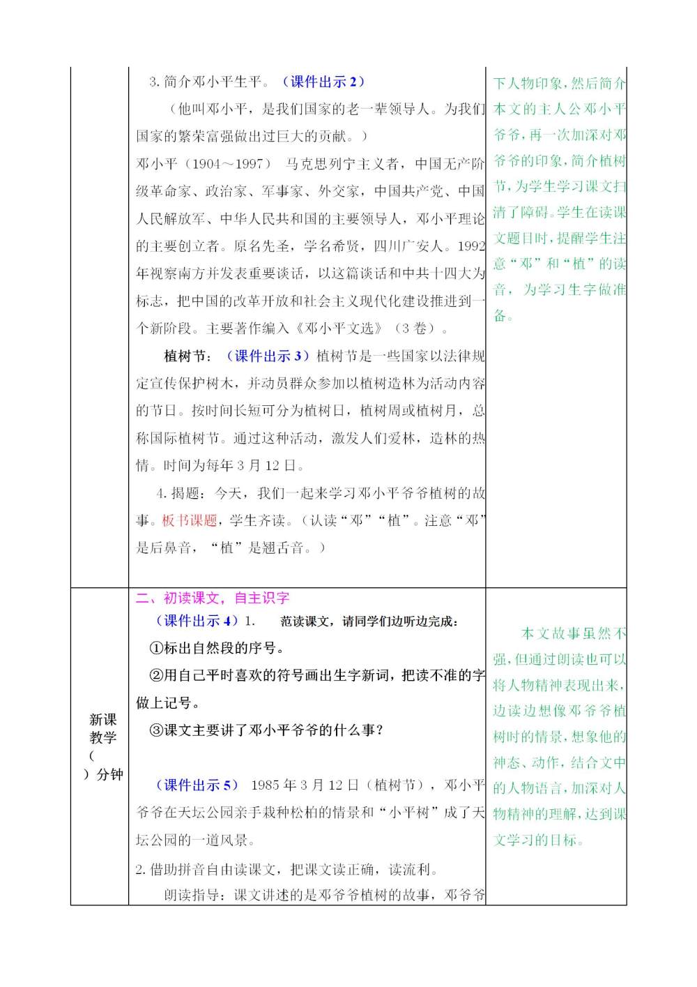 《邓小平爷爷植树》教案