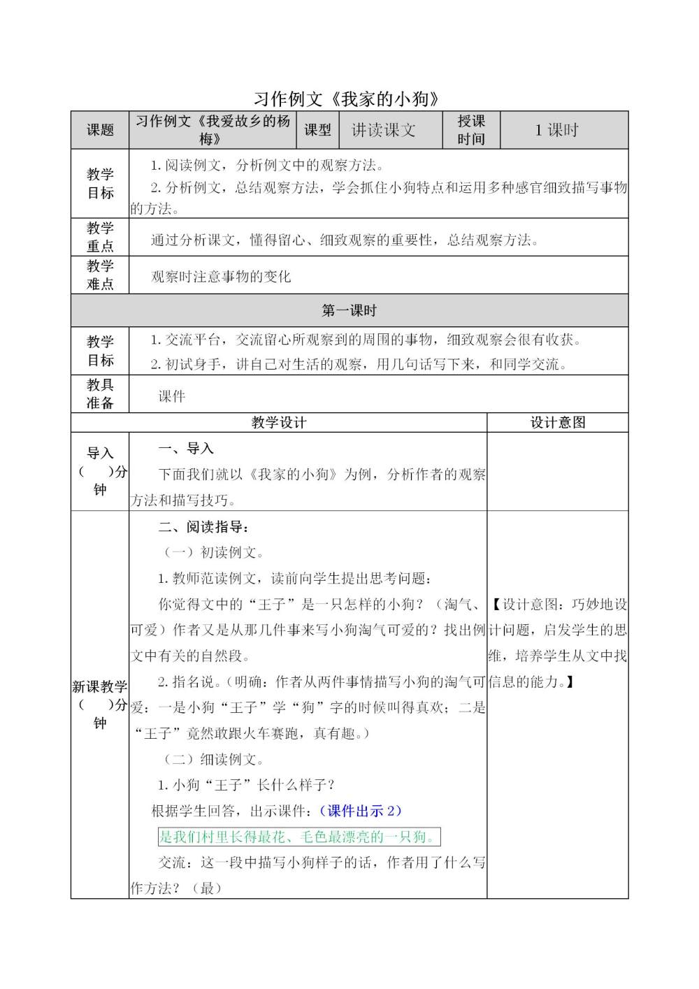 习作例文《我家的小狗》教案