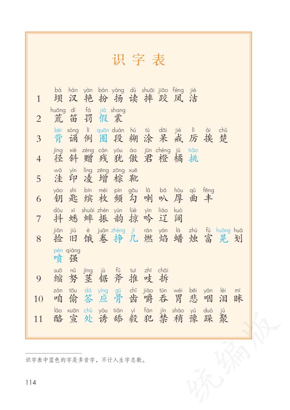 三年级上册生字表