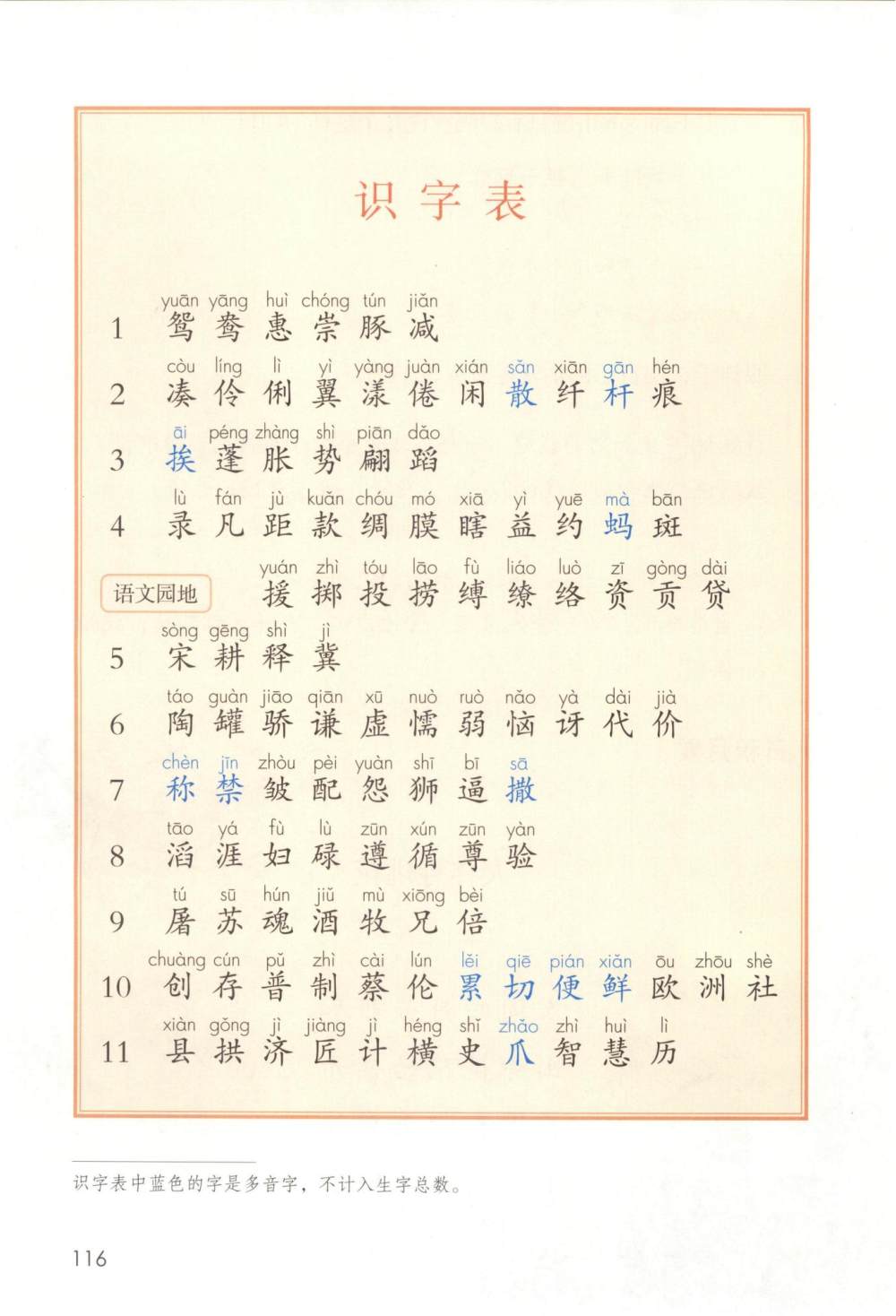 三年级下册生字表