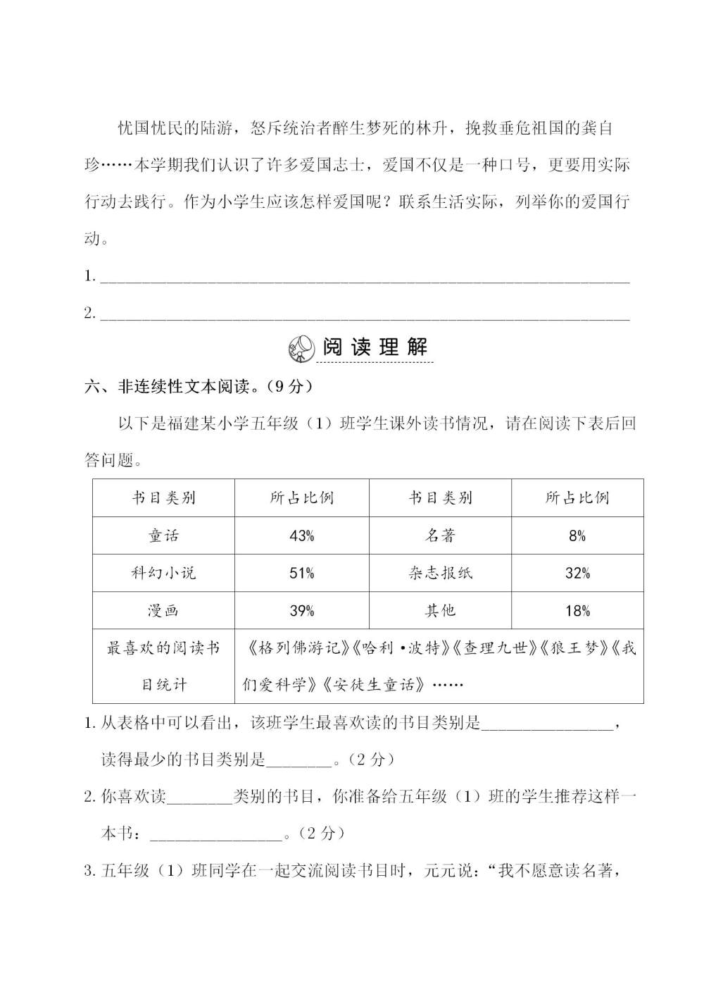 五年级语文(上册)期中测试卷