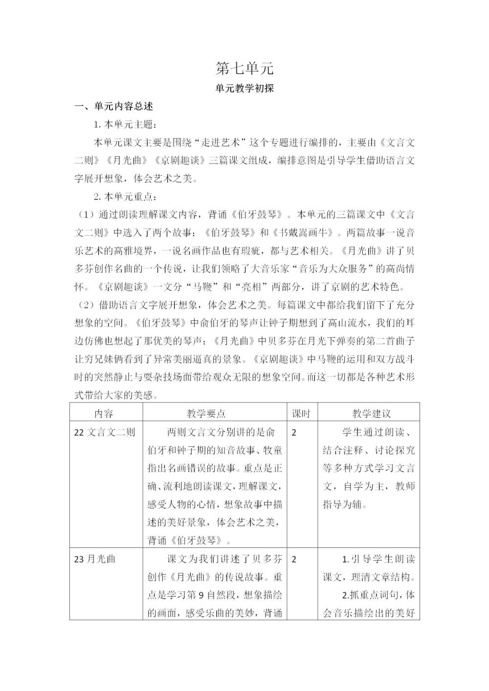 六年级语文(上册)第七单元教学初探