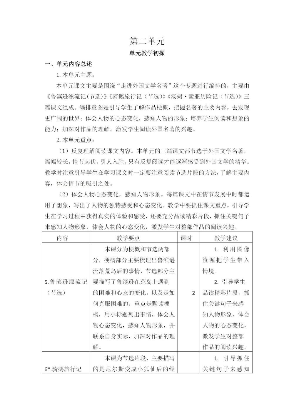 六年级语文(下册)第二单元教学初探